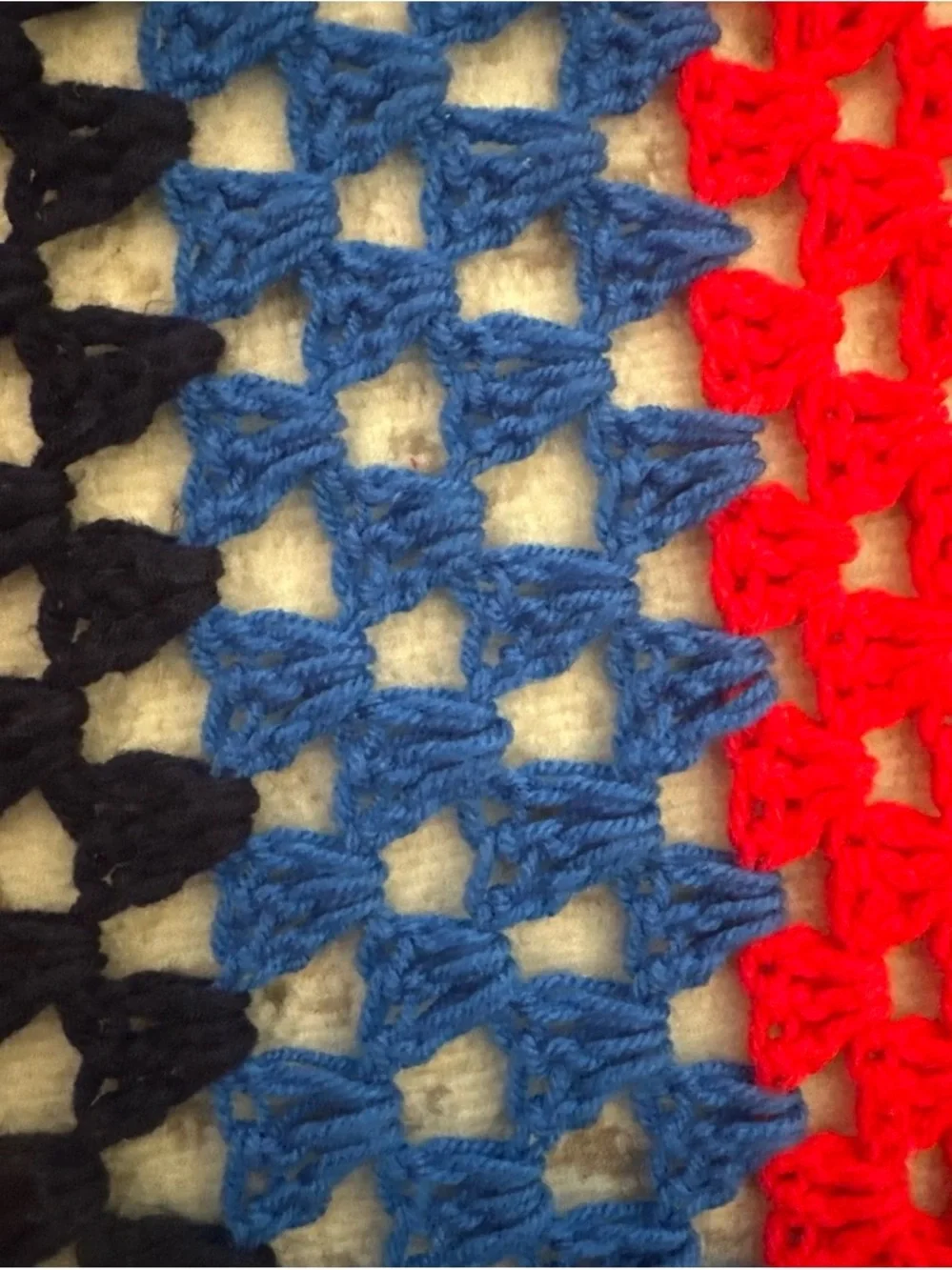 Handmade Red and Blue Crochet Throw Blanket